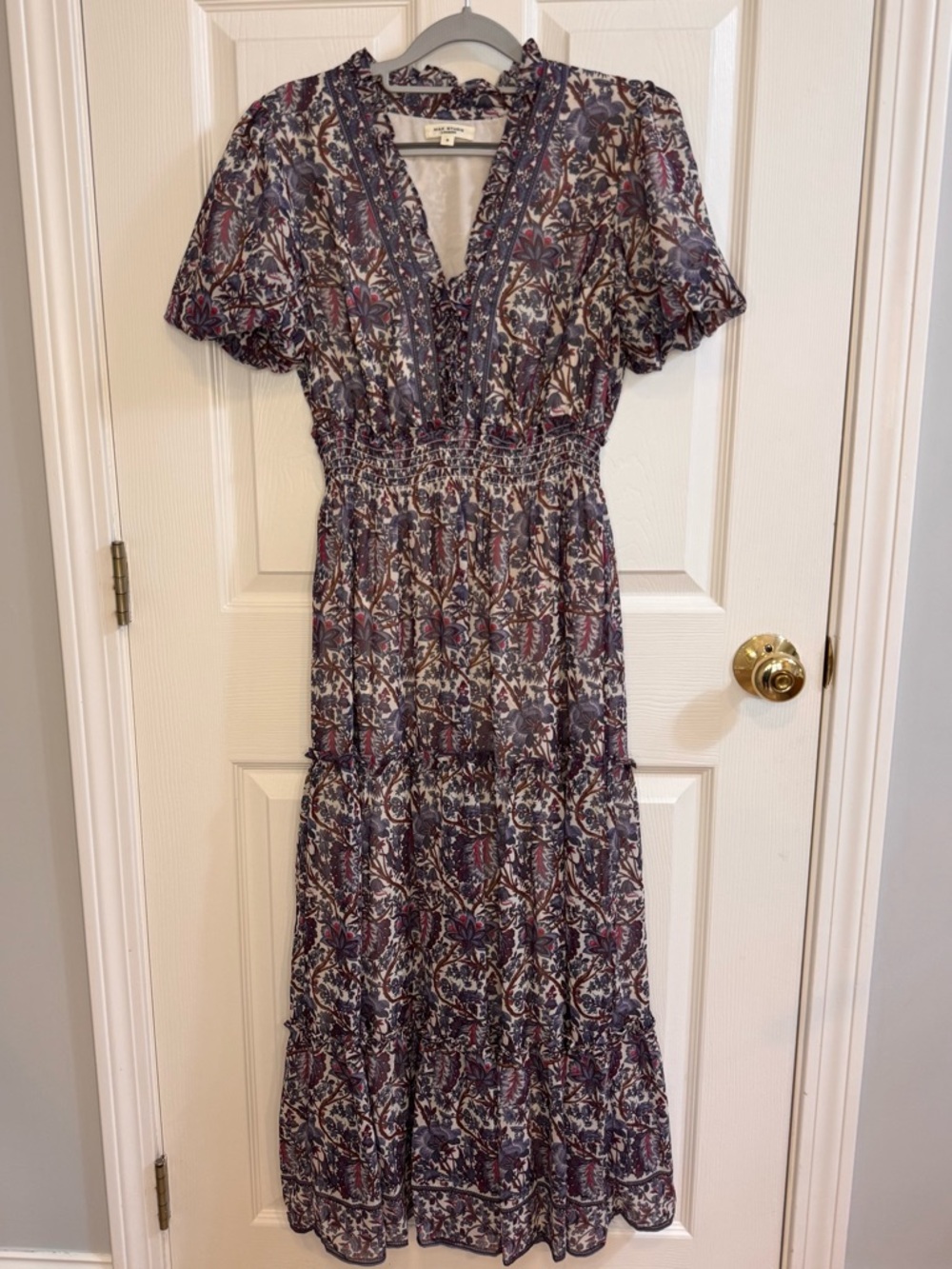 Max Studio Purple Multi Floral V‑Neck Tiered Maxi Dress